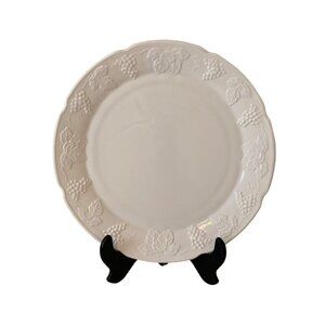 White Milk Glass Serving Platter 14 IN Round Grapes Leaves Replacement Vintage